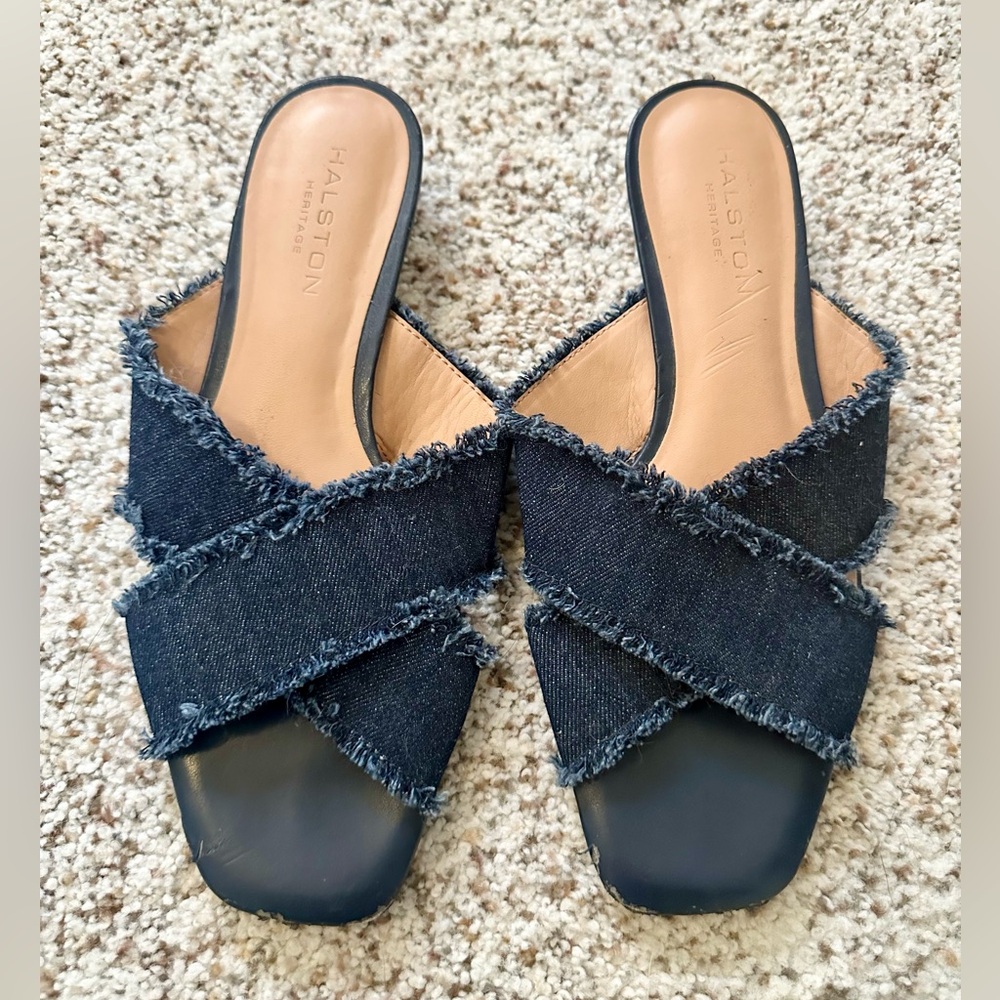 Halston Heritage Denim Sandals Sz 7.5